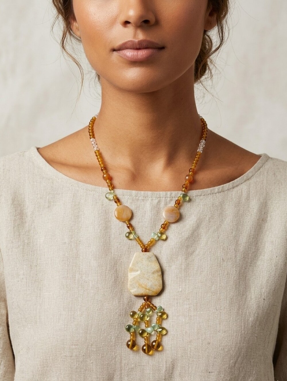 Jasper Carnelian Quartz Long Necklace 34"